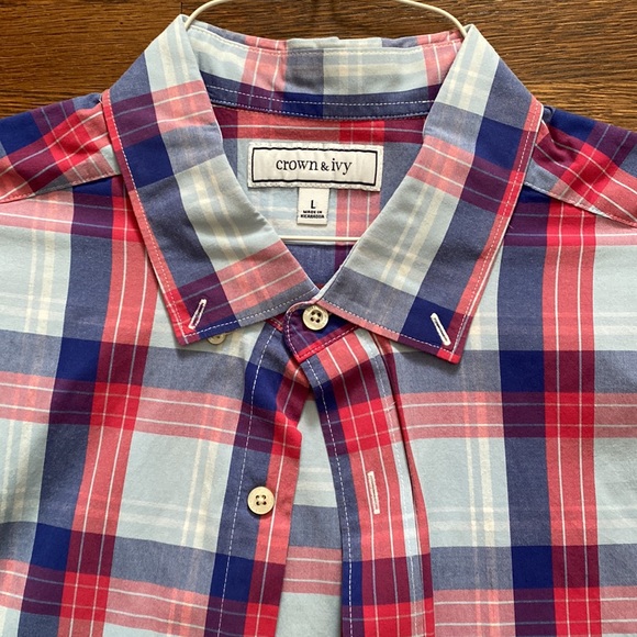 Men’s crown and ivy button up plaid shirt size large - Picture 2 of 3